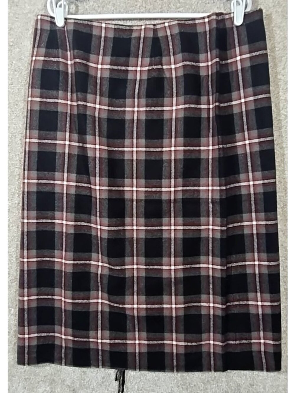 Villager Liz Claiborne Wool Blend Pencil Skirt Lined Plaid Fringe Long Women 16 - Picture 9 of 9